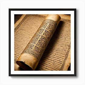 Scroll Of The Bible, An Ancient Scroll With Intricate Designs Indicating The Pursuit Of Knowledge And History Art Print