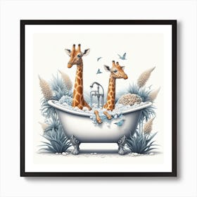 Bathing Giraffes Art Print