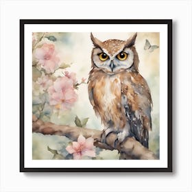 Owl On A Branch Art Print