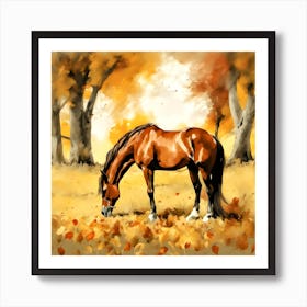 Horse Grazing In Autumn Art Print