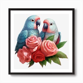 Parrots And Roses 11 Art Print