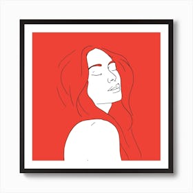 Woman In Reverie Red Square Art Print