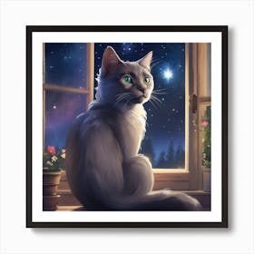 Starry Night Cat Art Print