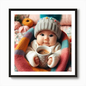 Cute Baby Holding A Cup Of Coffee Art Print