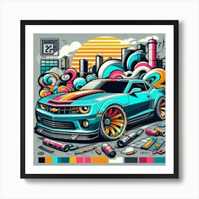 Chevrolet Camaro Vehicle Colorful Comic Graffiti Style Art Print