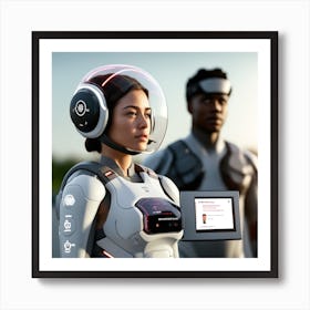 The Image Depicts A Stronger Futuristic Suit For Military With A Digital Music Streaming Display 7 Art Print