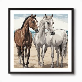 Drawing For Nice Horses In Beach 231462094 Art Print