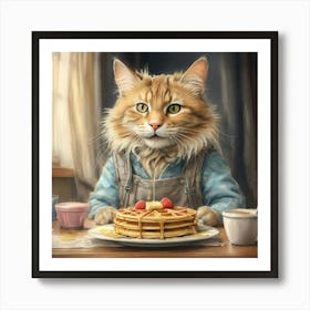 Cat With Waffles 2 Art Print