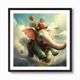 Santa Riding An Elephant Art Print