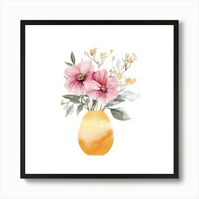 Watercolor Pink Flowers In A Vase Art Print