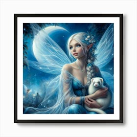 Fairy With Ferret Art Print