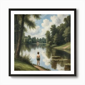Boy Stood At A Lake 1 Art Print