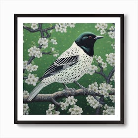 Ohara Koson Inspired Bird Painting Cowbird 4 Square Art Print