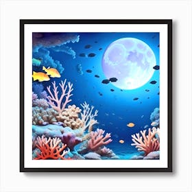 Underwater Scene With Corals And Fish Art Print