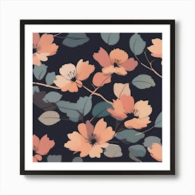 Grey and Salmon Flower Pattern Art Print