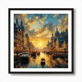 Sunset On The Canal Art Print