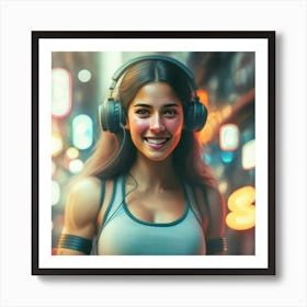 Portrait Of A Girl With Headphones Art Print