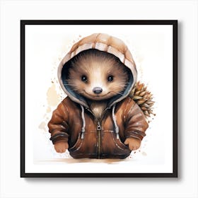 Watercolour Cartoon Echidna In A Hoodie Art Print