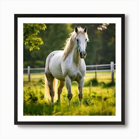 Grass Mane Head Graze Equestrian Pasture Elegant Sun Beauty Horse Standing Rural Green Art Print