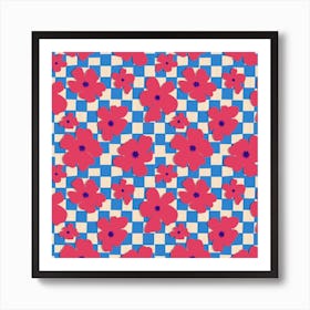 Checkered Pattern Pink on Blue Art Print