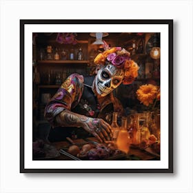 Day Of The Dead Party Barman 1 Art Print