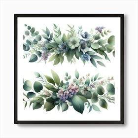 Watercolor Floral Border Poster