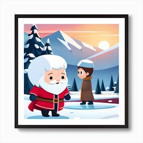 Santa Claus And A Boy Affiche