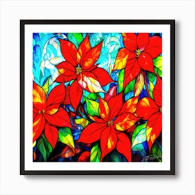 Poinsettias At Christmas - Red Holiday Flowers Art Print