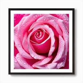 Pink Rose With Water Droplets 6 Art Print