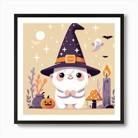 Cute Halloween Gnome In Ghost Costume - Vector style Illustration Art Print