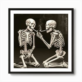 Two Skeletons Smoking Art Print