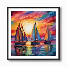 Sailboats At Sunset 19 Art Print