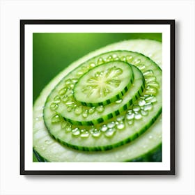 Cucumber Slice With Water Droplets Art Print