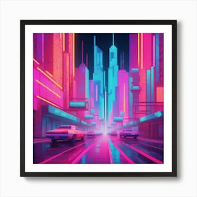 Neon Dreamscapes Captivating Cityscapes Reimagined With Vibrant Neon Colors Geometric Shapes And 155786936 Art Print