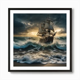 0 View Of Turbulent Swells Of A Violent Ocean Storm, Esrgan V1 X2plus Art Print