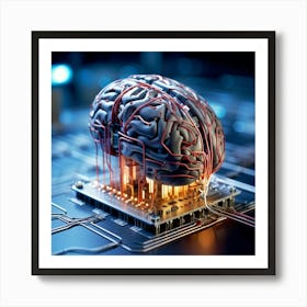 A Three Dimensional Cybernetic Human Brain With Electric Lines Running Through Functioning As A Ne Art Print