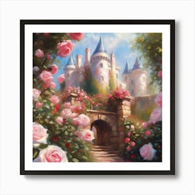 Castle Rose Garden with Pink Roses 3 Art Print