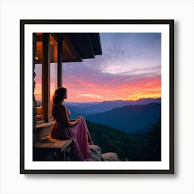 Sunset At The Mountain Cabin Art Print