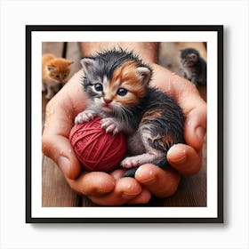 Kittens In Hands 1 Art Print