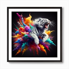 White Tiger With Colorful Smoke Art Print