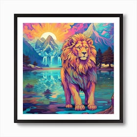 Armadiler Lion Next To A Lake Psychedelic Style Ca49f232 Da8c 4ce3 A70f 2b2b38c13c5b Art Print