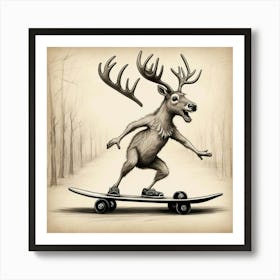 Deer On Skateboard 2 Art Print