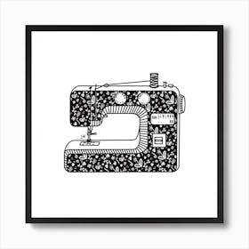 Floral Sewing Machine Black and White 1 Art Print