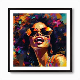 Maraclemente Black Woman Abstract Sun Glasses Afro Neon Colors 1 Art Print