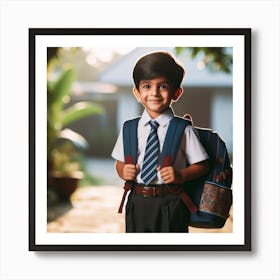 School Boy With Backpack Art Print