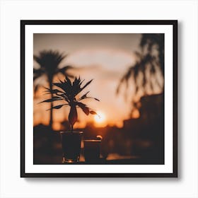 Sunset With Palm Tree Art Print