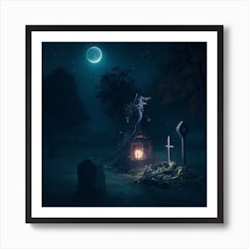 Graveyard With Gravestones Art Print