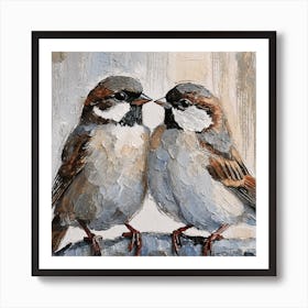 Firefly A Modern Illustration Of 2 Beautiful Sparrows Together In Neutral Colors Of Taupe, Gray, Tan (51) Art Print
