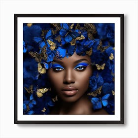 Blue Beauty With Butterflies 1 Art Print