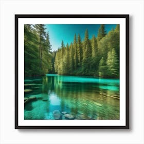 Blue Lake In The Forest Art Print